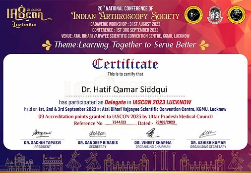 IASCON 2023 Delegate certificate for Dr Hatif Siddiqui